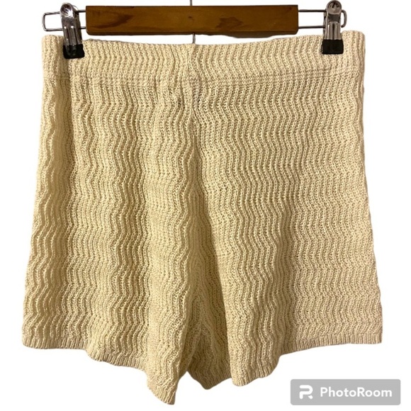 emory park Pants - Emory Park Ivory Knit Crochet High Rise Elastic Waistband Size Small Short